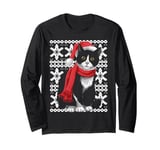 Festive Cat in Santa Hat and Scarf Winter Animal Cat Lovers Long Sleeve T-Shirt