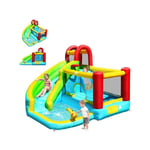 Costway - Château Gonflable Aquatique 6 en 1 avec Toboggan Incurvé, Maison de Rebond avec Mur d'escalade, Canon à Eau, Panier de Basketball, Charge