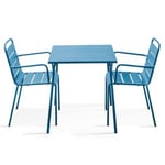 Ensemble table de jardin carrée et 2 fauteuils acier bleu pacific Palavas  Oviala