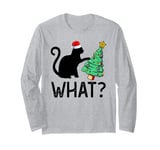 Funny Cat What Santa Black Cat Pushing Christmas Tree Long Sleeve T-Shirt