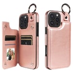 SKALO iPhone 16 Pro Max PU-Läder Korthållare med Ring Skal - Roséguld Rosa guld