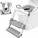 Woltu - Réducteur de Toilette pour Enfant avec Escabeau Pliable et Portable, Blanc + Gris