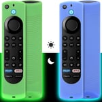 Lot De 2 Coques En Silicone Compatibles Avec Firestick 4K Max/Insignia/Pioneer/Fire Tv 4-Series/Omni Alexa Voice Remote Amelioree Avec Cordon(Vert Et Bleu)