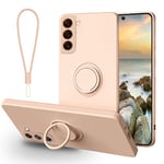 Galful Coque pour Samsung Galaxy S23 Ultra,Housse de Protection en Silicone Protege avec Anneau Rotatif à 360 degrés Magnétique Anti Rayures Anti-Choc Téléphone Étui Portable Lanyard Case Rose