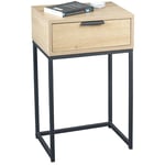 Pegane - Meuble console, table console avec 1 tiroir en bois coloris chêne et métal noir -longueur 40 x profondeur 40 x hauteur 60 cm