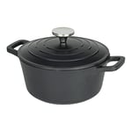 Commichef XR-720BK 20cm Cast Aluminium Round Casserole Dish, Suitable for Oven and All Types of Hob, Perfect for Stews and Casseroles, Black