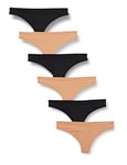 Amazon Essentials String (Grandes Tailles Disponibles) Femme, Lot de 6, Bronze Lavé/Noir, 38