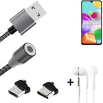 Data charging cable for + headphones Samsung Galaxy A41 + USB type C a. Micro-US