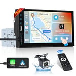 Hikity Autoradio Bluetooth 1 DIN 7 Pouces avec CarPlay et Android Auto Écran Tactile Autoradio avec Bluetooth//FM/USB/TF/EQ/Mirror Link/SWC/MIC/Caméra de Recul