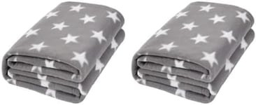 Dreamscene Flannel Fleece Stars Throw Over Bed Warm Soft Blanket Plush for Baby Kids Sofa, 100% Polyester Plush Microfiber Fleece, Silver Grey, 120 x 150cm (Pack of 2)