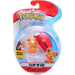 Pokemon Pokeball - Teddiursa Et Sa Poke Ball Rouge Et Blanche - Pokeball - Clip 'N' Go - Figurine Pokemon Orange