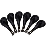 Ceramic Asian Soup Spoons, 6 PCS Chinese Spoons Sets, for Japanese Ramen, Pho, Wonton, Cereal, Salad and Desert, Microwave, Dishwasher Safe, Lead Free and Cadmium Free (Black)