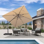 PURPLE LEAF Parasol De Jardin Exterieur avec LED 3 x 3 m, pivoter le long du mât du, Rotatif 360°, Parasol Deporte Excentré Inclinable, Beige