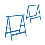 Lot de 2 tréteaux, pliables, 100 kg, HxLxP: 74x78x40 cm, pour atelier, bricoler, peindre, bleu - Relaxdays