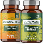 Ashwagandha 5000Mg Tablets and Lions Mane 2000Mg, High Strength, Vegan, Made in