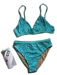 LACOSTE Bikini Swimsuit 2 Piece Size S Turquoise Blue Floral New With Pouch
