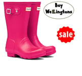 HUNTER WELLIES Kids Original Tall Wellingtons Bright Pink UK4 Eu 37