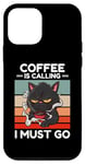 Coque pour iPhone 12 mini Vintage Angry Cat Coffee appelle I Must Go Coffee Lover