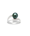 Blue Pearls Womens Black Tahitian Pearl, Diamonds Ring and White Gold 375/1000 - Multicolour - Size M