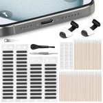 AXFEE Kit Poussière de Téléphone, 106 PCS Adhésive Bouchon Anti-Poussière avec Aiguille coincée, Tampons de Nettoyage et Pince à épiler Compatible pour Téléphone Tablette à Port Type C, Noir