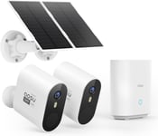 5Mp Camera Surveillance Wifi Exterieure Sans Fil,Solar Security Cameras Kit,Base+2 Cam,Sans Abonnement-Enregistrement Local,Angle De Vue 166°,Vision Nocturne,Detecteur De Mouvement,Ip67