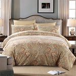 Brandream Paisley Duvet Cover King Size Gold Classy Regal Themed Luxurious Boho Bedding Super Soft Egyptian Cotton 3 Piece Modern 800-Thread-Count Duvet Quilt Cover Set