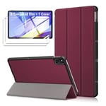 LJSM Case for Huawei MatePad 10.4" 2020 BAH3-AL00 / BAH3-W09 + [2 Pieces] Screen Protector Tempered Film - Ultra Thin with Stand Function Slim PU Leather Tablet Cover Skin - WineRed