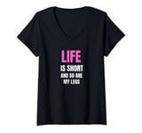 Womens Short People Jokes for Women Girls Funny Sarcastic V-Neck T-Shirt