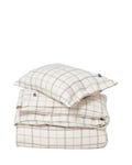 Lexington White/Brown Checked Cotton Flannel Påslakanset 220x220 cm