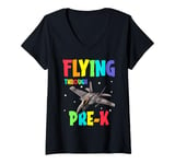 Womens Flying Through Pre K Fighter Jet Back To School V-Neck T-Shirt