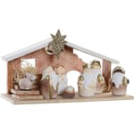 Kontarboor - Crèche de Noel en Bois avec lumière led , scène de la nativité avec tous ses personnages, 29,5X11,5X16,5 cm