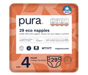 Pura Eco Baby Nappies, Size 4 (7-18kg) 29 per pack - super absorbent EU Ecolabel