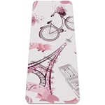 Paris Eiffel Tower Pink Love Yoga Mat Thick Non Slip Yoga Mats for Women&Girls Exercise Mat Soft Pilates Mats,(72x24 in, 1/4-Inch Thick)