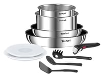 Tefal Ingenio Emotion L8971S04 10-Piece Cookware Set, Pans, Pots, Airtight Lids, Removable Handle, Induction, Stainless Steel, Stackable, Non-Stick Coating, Dishwasher Safe