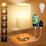 Suright Touch Control Bedside Lamps, Stepless Dimmable Table Lamp with USB A+C