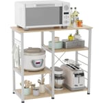 Soges - Etagère de Cuisine en métal et Bois, Meuble Rangement Desserte de Cuisine Etagère pour Four à Micro-Ondes, avec 3 + 3 Tablettes, Érable&Blanc