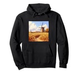 Wheat Fields With Windmills Landscape Vintage Graphic Pullover Hoodie