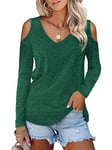 Beluring Ladies Long Sleeved Tunic Tops Casual Cold Shoulder V Neck Shirts Green Size 8 10