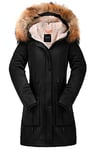 Orolay Veste D'hiver Mi-Longue en Laine D'agneau à Capuche et Col Montant pour Femme Le noir XS