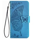 TANYO Flip Folio Case for OPPO Realme 8 | Realme 8 Pro, PU/TPU Leather Wallet Cover with Cash & Card Slots, Premium 3D Butterfly Phone Shell - Blue