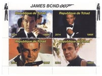 James Bond 007 stamps for collectors with Sean Connery, Roger Moore, Daniel Craig and Pierce Brosnan - 2014 - Chad - never mounted and never hinged