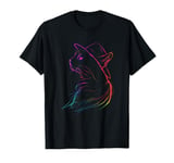 Stylish Cat in Hat with Rainbow Colors T-Shirt