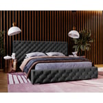 Lit double 180x200 Bella - Lit Chesterfield, lit glamour - sommier à lattes & coffre de lit - Noir (Magic Velvet 2219)