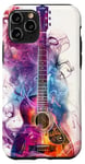 Coque pour iPhone 11 Pro Guitare ethnique vintage violette avec motif fumé coloré