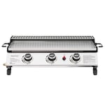 Royal Gourmet Plancha Gaz Propane en Acier Inoxydable, 3 Brûleurs Puissance 7.5kW, Surface Cuisson 61,5 x 32cm avec Grille de Réchauffage, Adapté pour Le Camping et l' Extérieur, Argent