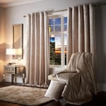 CRUSHED VELVET IVORY 90" x 90" EYELET FULLY LINED READY MADE CURTAINS HEAVY