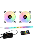 DUTZO RGB Kit 2 - 2x RGB blæsere hvid + 1x LED strip + fjernbetjening & controller - 120mm - Hvid med RGB - 24 dBA