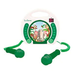 Lexibook - Lecteur CD Portable Animaux avec Micros, Poignée, Programmation, Répétition, Karaoke, Jungle, Prise écouteurs, Enfant, Garçon, Fille, Blanc/Vert, RCDK100ANX