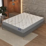 Ensemble Matelas + sommier (140 x 190cm)- Matelas Essem Ressorts ensachés & Mousse Haute Densité d’épaisseur 25cm + Sommier Bois Stable & Robuste revêtement Tissu Gris