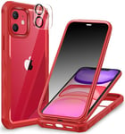 CENHUFO Anti Espion Coque iPhone 11, avec Protection écran Verre Trempé Anti Espion et Protecteur Caméra [9H HD] 360° Antichoc Téléphone Housse Double Face Case Intégrale Etui Transparente - Rouge